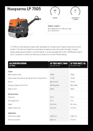 Тандемні вібраційні дорожні катки Husqvarna LP 7505