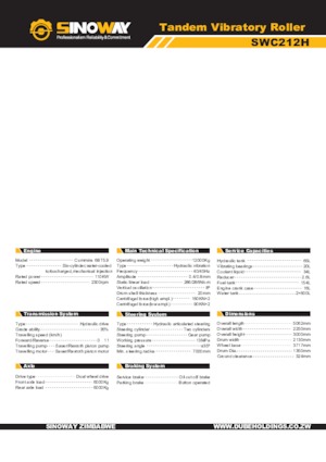 Тандемні вібраційні дорожні катки Sinoway SWC212H