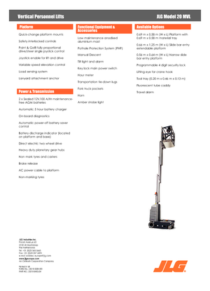 Підйомники з однією вертикальною щоглою JLG 20MVL