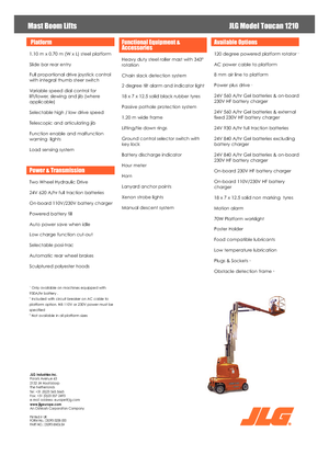 Підйомники з однією вертикальною щоглою JLG-Toucan Toucan 1210