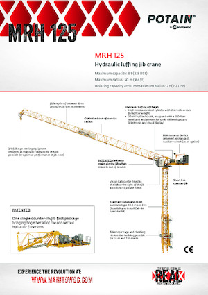 Баштові крани - штанга струмоприймача - верхнеповоротні Potain MRH 125