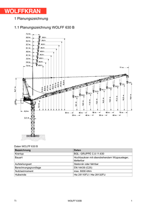 Баштові крани - вантажопідйомна стріла - верхнеповоротні Wolffkran 630 B