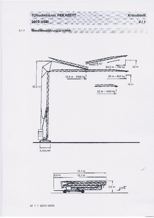 Баштові крани - штанга струмоприймача - нижнеповоротні Pekazett 2210 HSM