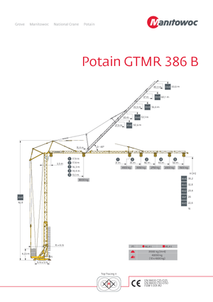 Баштові крани - штанга струмоприймача - нижнеповоротні Potain GTMR 386 B