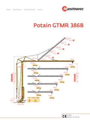 Баштові крани - штанга струмоприймача - нижнеповоротні Potain GTMR 386 B