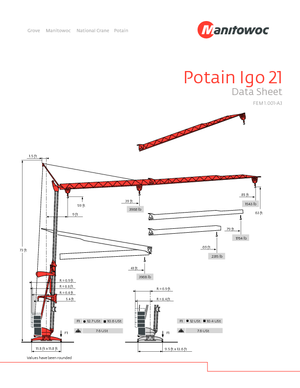 Баштові крани - штанга струмоприймача - нижнеповоротні Potain IGO 21