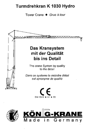 Баштові крани - штанга струмоприймача - нижнеповоротні König K 1030 H (R2,5m)