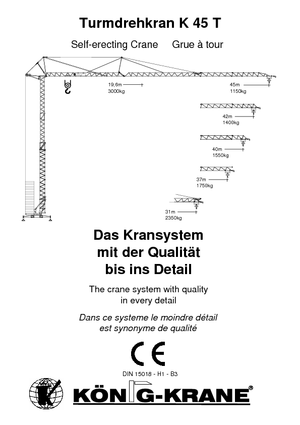 Баштові крани - штанга струмоприймача - нижнеповоротні König K 45 T