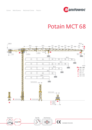 Баштові крани - штанга струмоприймача - верхнеповоротні Potain MCT 68 B-3 t