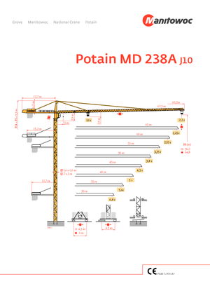 Баштові крани - штанга струмоприймача - верхнеповоротні Potain MD 238 A-J10