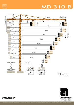 Баштові крани - штанга струмоприймача - верхнеповоротні Potain MD 310 B