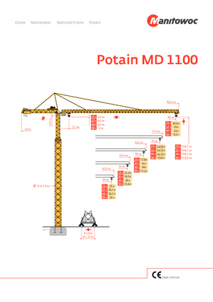 Баштові крани - штанга струмоприймача - верхнеповоротні Potain MD 1100-40 t