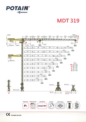 Баштові крани - штанга струмоприймача - верхнеповоротні Potain MDT 319 A
