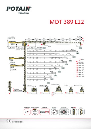 Баштові крани - штанга струмоприймача - верхнеповоротні Potain MDT 389 L12