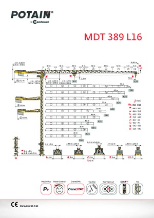 Баштові крани - штанга струмоприймача - верхнеповоротні Potain MDT 389 L16