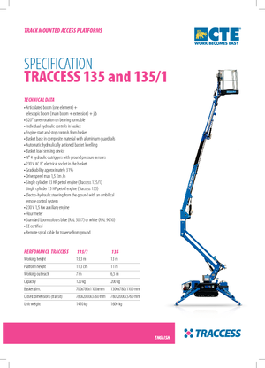 Гусеничні підйомники з шарнірною стрілою CTE Traccess 135-1