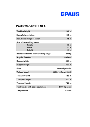 Причіпні підйомники з шарнірною стрілою Paus Worklift GT 18 A