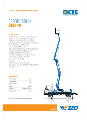 Причіпні підйомники з шарнірною стрілою CTE ZED 19