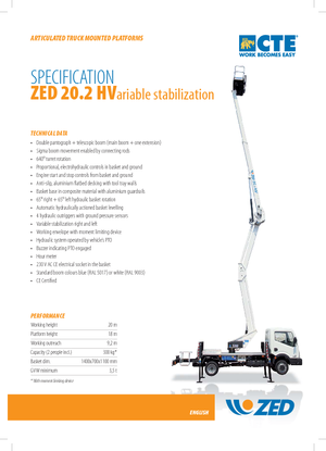 Причіпні підйомники з шарнірною стрілою CTE ZED 20.2 HV