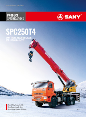 крани, змонтовані на вантажному автомобілі - телескопічні Sany SPC250T4