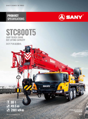 крани, змонтовані на вантажному автомобілі - телескопічні Sany STC800T5