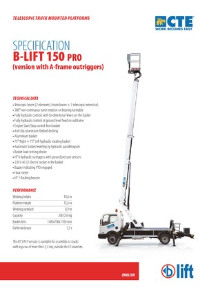Автовишки з телескопічною стрілою CTE B-Lift 150 Pro