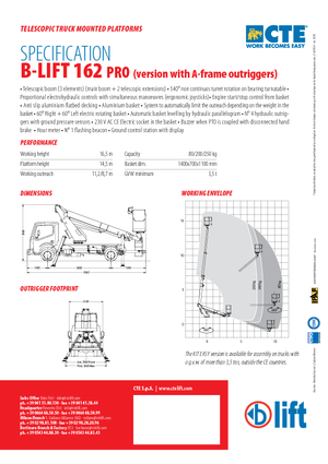 Автовишки з телескопічною стрілою CTE B-Lift 162 Pro-A