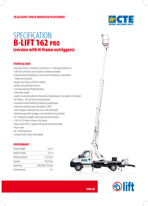 Автовишки з телескопічною стрілою CTE B-Lift 162 Pro-H