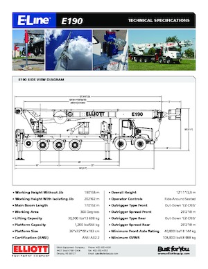 Автовишки з телескопічною стрілою Elliott Equipment E190 E-Line