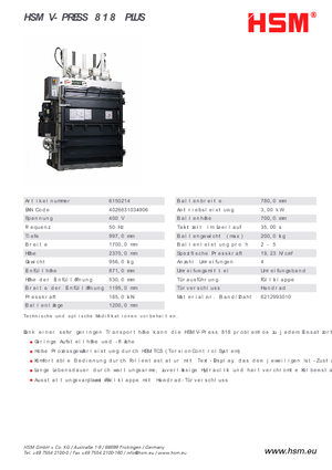 Преси для відходів HSM V-Press 818 plus