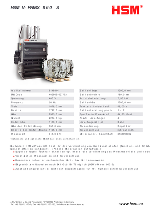 Преси для відходів HSM V-Press 860 S