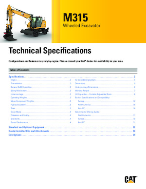 Колісні екскаватори Caterpillar M315