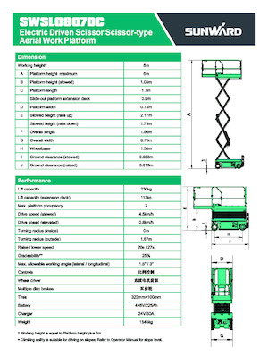 Ножичні підйомники колісні Sunward SWSL 0807 DC