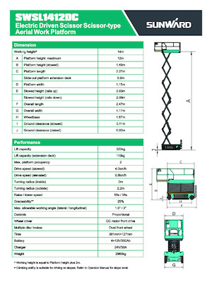 Ножичні підйомники колісні Sunward SWSL 1412 DC